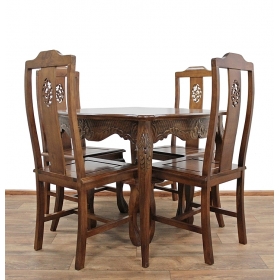 Stylowy, Rzeźbiony, Klasyczny Stół + 4 Krzesła